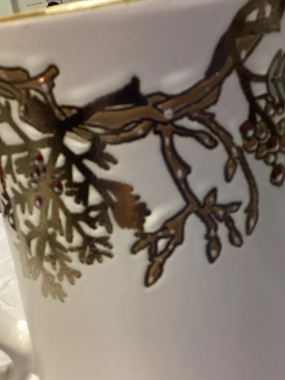 FAll themed pitcher tall cylindrical shape. Gold details too